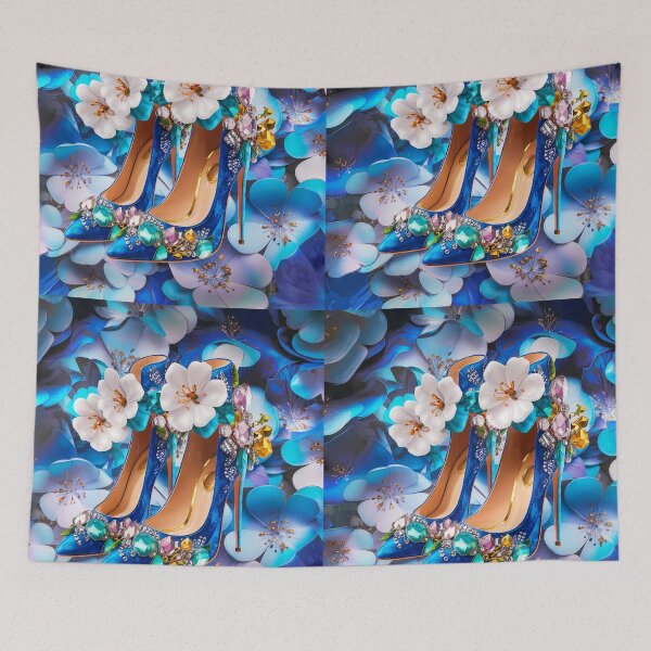 Item preview, Blue-White Floral Stiletto Heels designed and sold by EmeraldeaArt.