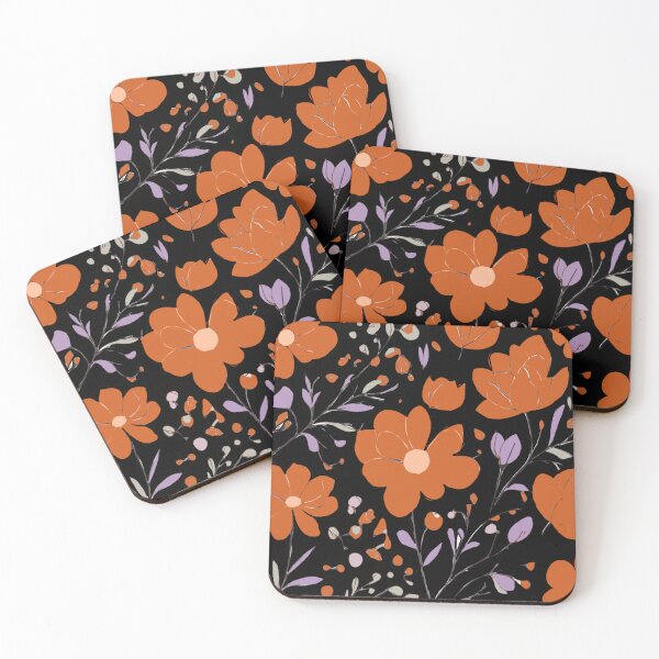 Item preview, Rust coloured  flowers on black  designed and sold by Flowersonstuff.