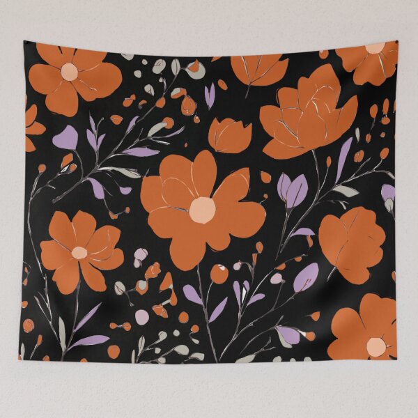 Item preview, Rust coloured  flowers on black  designed and sold by Flowersonstuff.