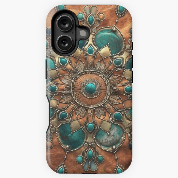 Item preview, Orange suede mandala and turquoise jewelry designed and sold by Fantasyplus.