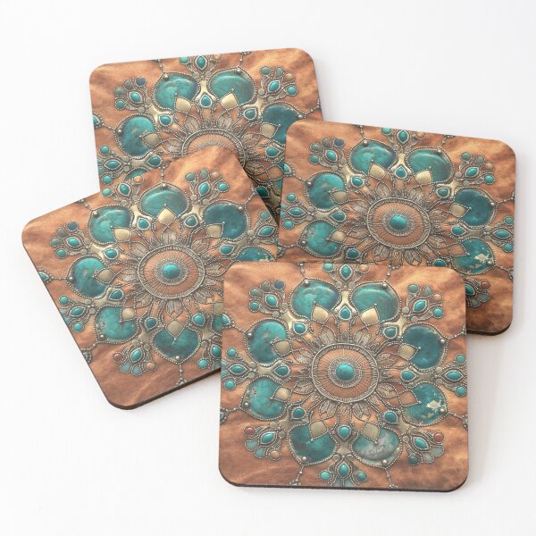 Item preview, Orange suede mandala and turquoise jewelry designed and sold by Fantasyplus.