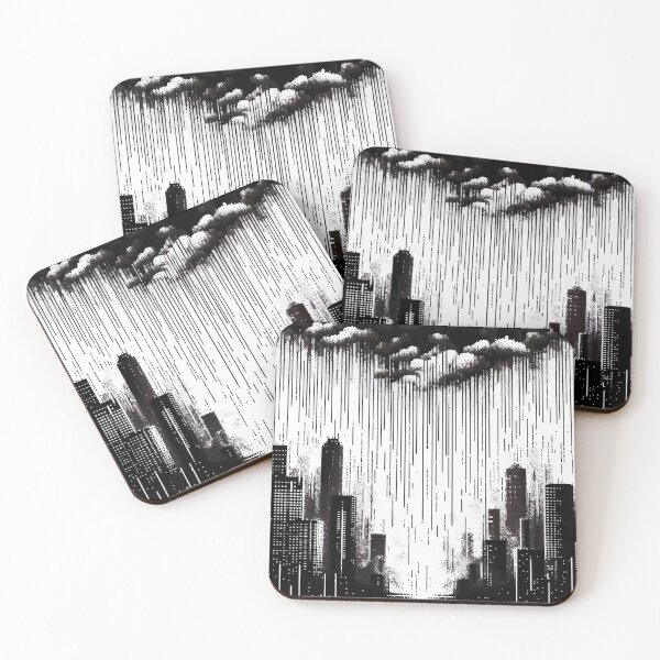 Item preview, Abstract Art Monochromatic City in Rain Drops Pattern designed and sold by TomFrontierArt.