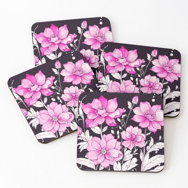 Item preview, Vibrant pink flowers on black designed and sold by Flowersonstuff.