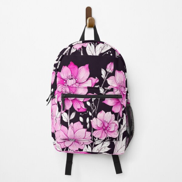 Item preview, Vibrant pink flowers on black designed and sold by Flowersonstuff.