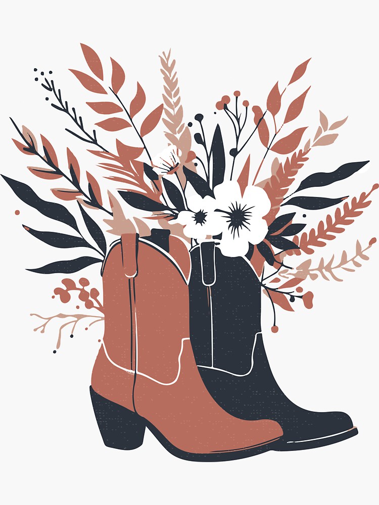 Cowgirl boots with flowers, wild west retro, vintage design