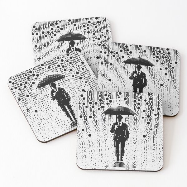 Item preview, Man in suit with umbrella in rain pixel designed and sold by TomFrontierArt.