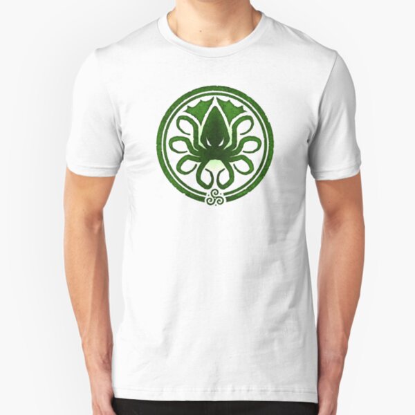 HAIL CTHULHU! - Squamous Green on White Edition Slim Fit T-Shirt