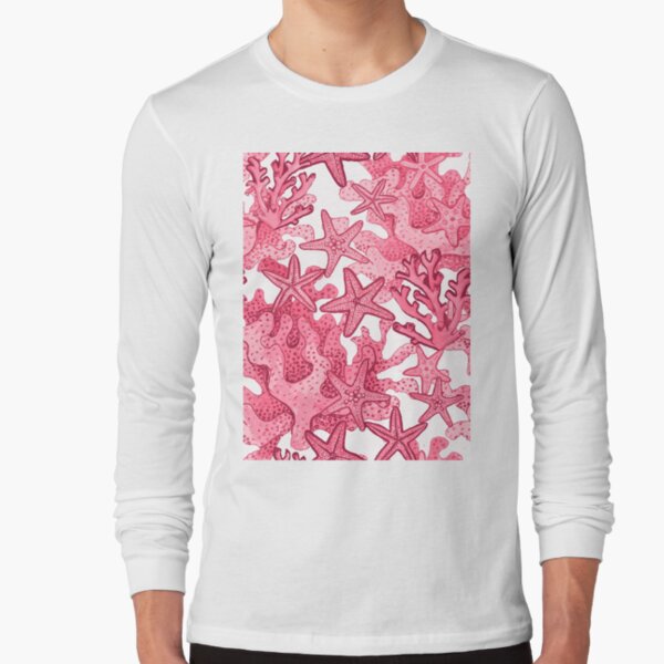 Pink starfish and pink coral watercolor all over print