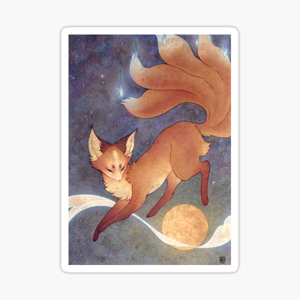 Item preview, Celestial Kitsune Jumping Over the Moon designed and sold by TeaKitsune.