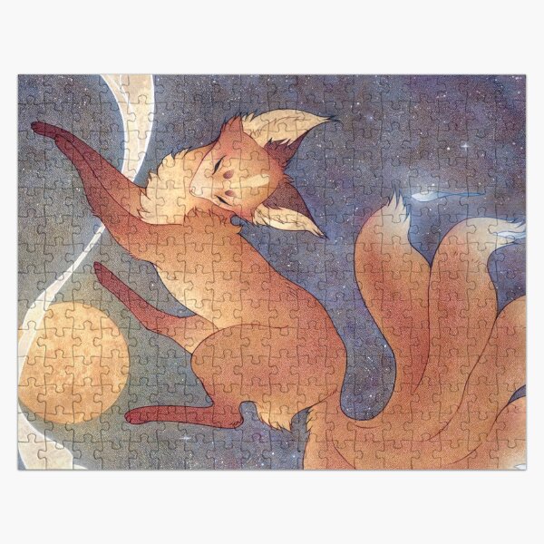 Vista previa del artículo con la obra «Kitsune celestial saltando sobre la luna», diseñado y vendido por TeaKitsune.
