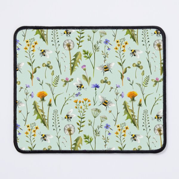 Item preview, Bees and wildflowers on mint designed and sold by MirabellePrint.