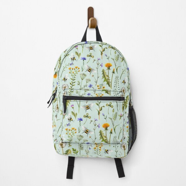 Item preview, Bees and wildflowers on mint designed and sold by MirabellePrint.