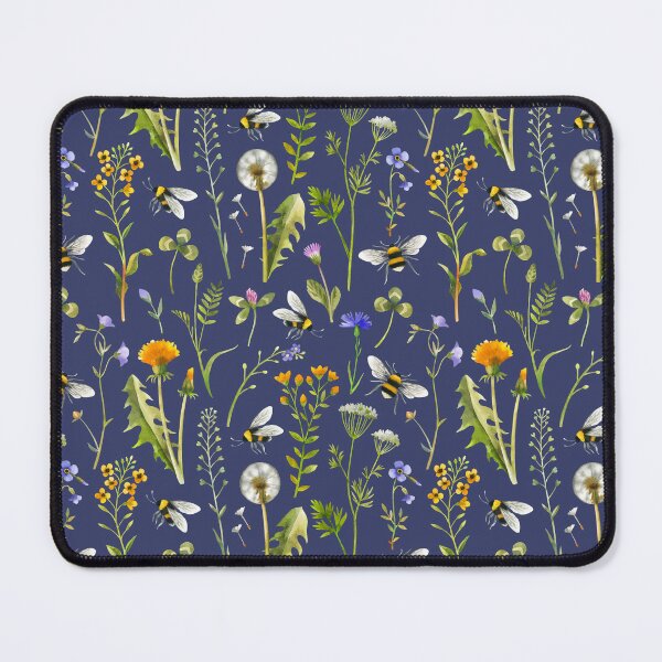 Item preview, Bees and wildflowers / Dark blue designed and sold by MirabellePrint.