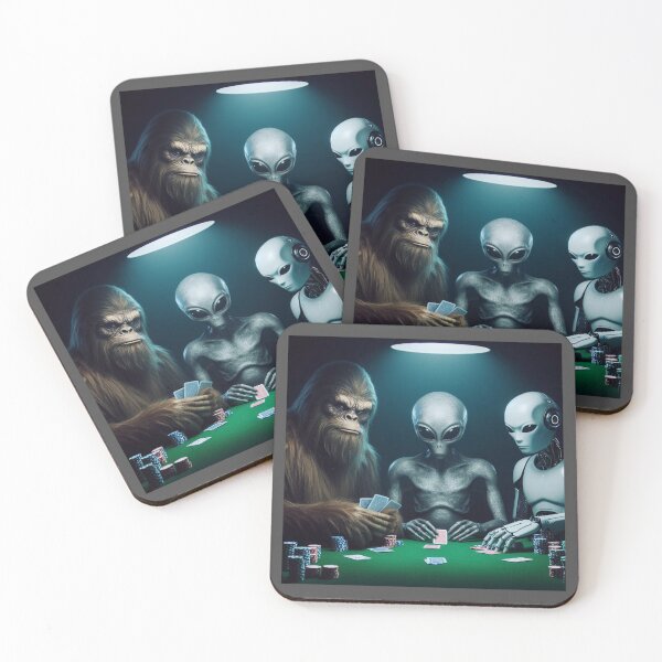 Item preview, Bigfoot, Alien and AI Robot Poker Night, Cool Creatures Playing Poker, Monster Poker Night, Joe Rogan Alien Theme, Guy's Night Out Shirt, Ironic Tee designed and sold by matrixunplugged.