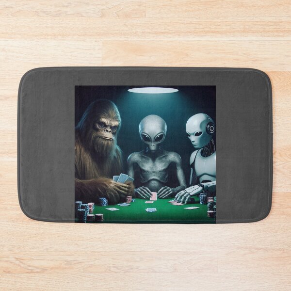Item preview, Bigfoot, Alien and AI Robot Poker Night, Cool Creatures Playing Poker, Monster Poker Night, Joe Rogan Alien Theme, Guy's Night Out Shirt, Ironic Tee designed and sold by matrixunplugged.