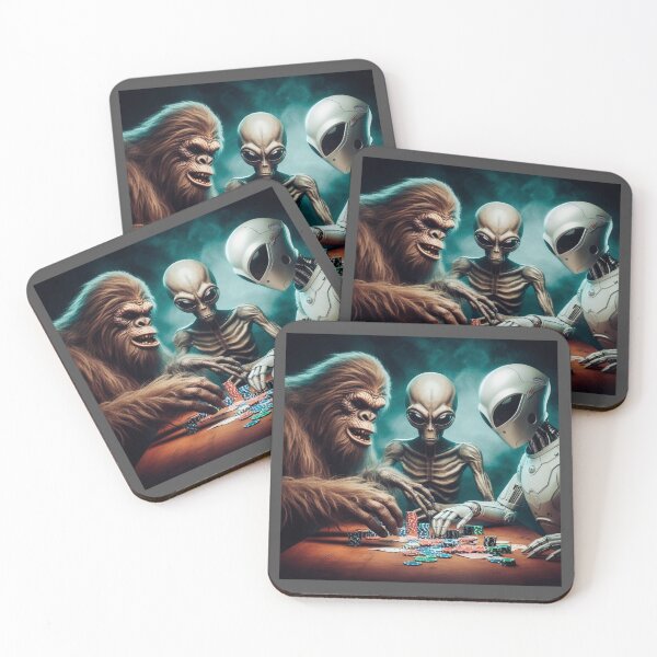 Item preview, Bigfoot, Alien and AI Robot Poker Night, Cool Creatures Playing Poker, Monster Poker Night, Joe Rogan Alien Theme, Guy's Night Out Shirt, Ironic Tee designed and sold by matrixunplugged.