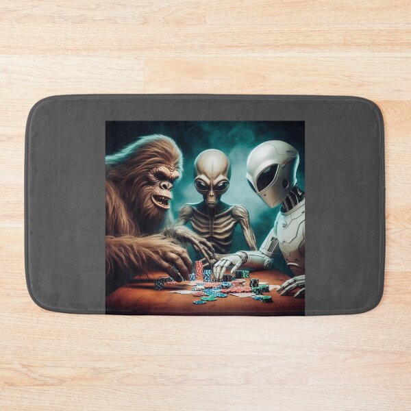 Item preview, Bigfoot, Alien and AI Robot Poker Night, Cool Creatures Playing Poker, Monster Poker Night, Joe Rogan Alien Theme, Guy's Night Out Shirt, Ironic Tee designed and sold by matrixunplugged.