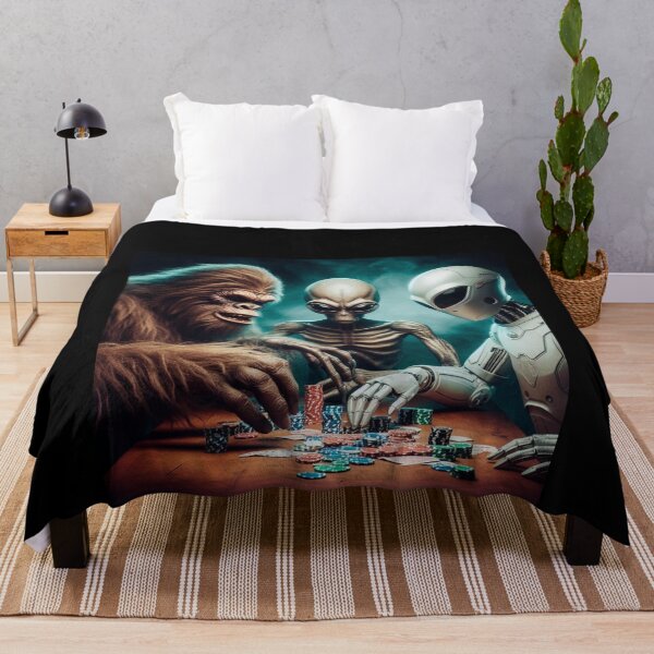 Item preview, Bigfoot, Alien and AI Robot Poker Night, Cool Creatures Playing Poker, Monster Poker Night, Joe Rogan Alien Theme, Guy's Night Out Shirt, Ironic Tee designed and sold by matrixunplugged.