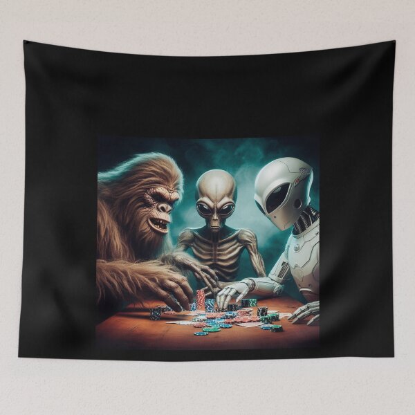 Item preview, Bigfoot, Alien and AI Robot Poker Night, Cool Creatures Playing Poker, Monster Poker Night, Joe Rogan Alien Theme, Guy's Night Out Shirt, Ironic Tee designed and sold by matrixunplugged.