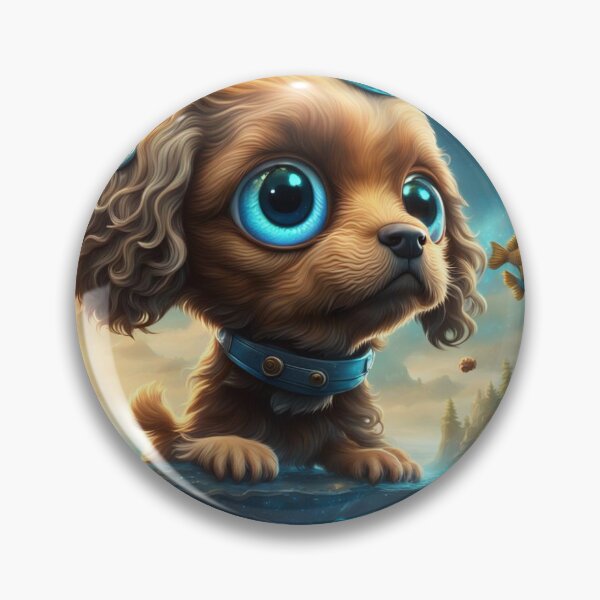 Item preview, Cachorro de ojos grandes rodeado de peces designed and sold by marcbrgr.