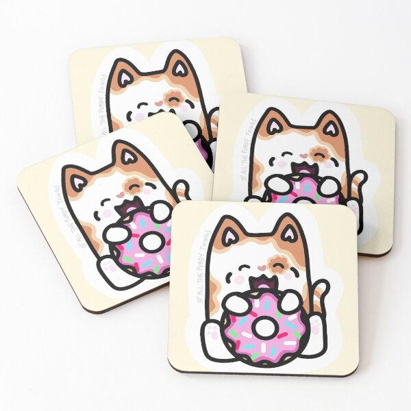 Item preview, Cute calico cat eating a donut sticker design designed and sold by PurdyThings.