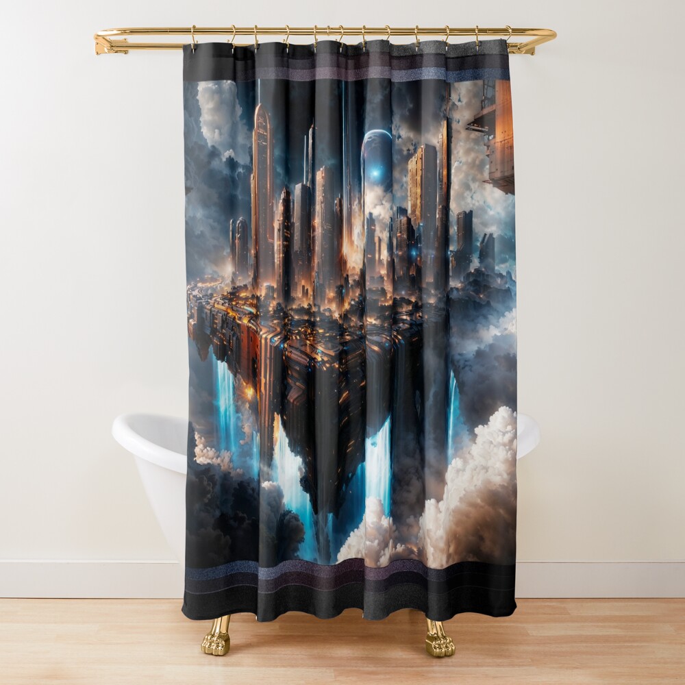 The Cloud City Of Traecus AI Concept Art by Xzendor7 - An Amazing Metropolis 3 The Cloud City Of Traecus Captivating AI Concept Art by Xzendor7 Decorative Shower Curtain