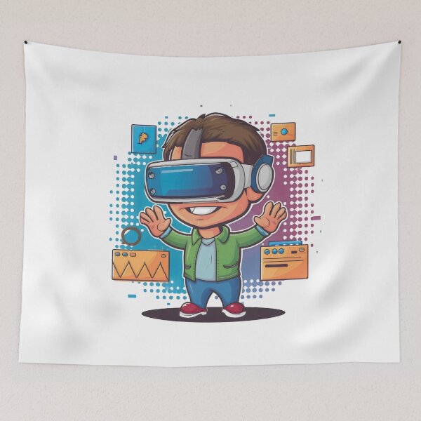 Item preview, A Boy Wearing VR Headset For Gamers Colorful designed and sold by HobbiesPrints.