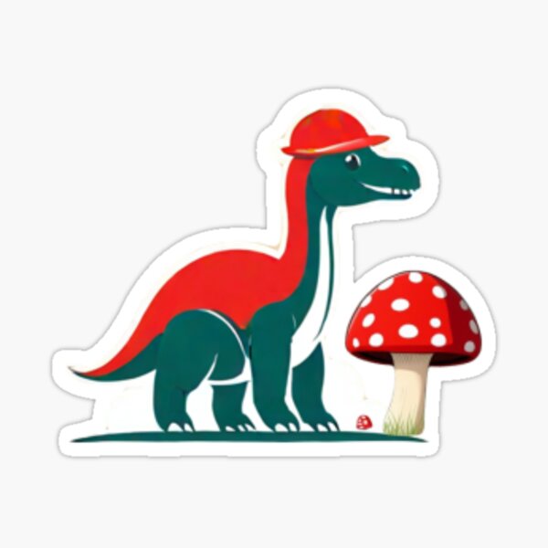 Artikel-Vorschau von Brontosaurus-Dinosaurier, der einen einfachen rot-weißen Pilzhut trägt, designt und verkauft von sunil112-skv.