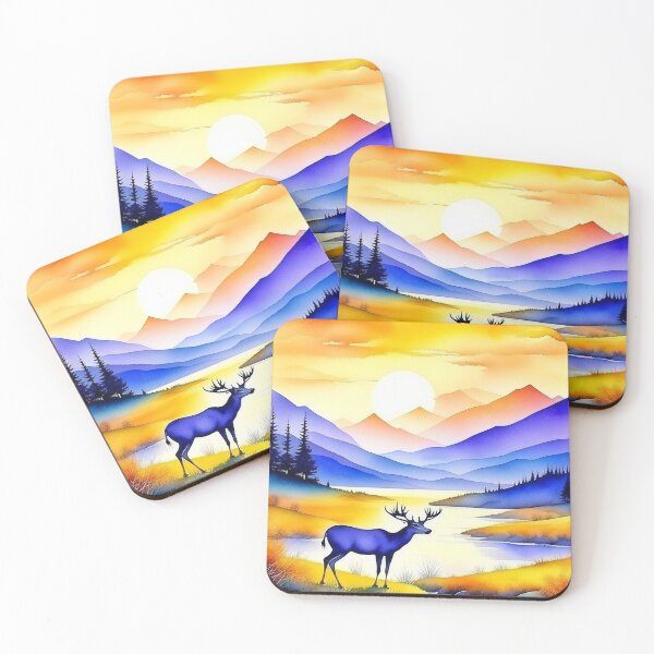 Item preview, Watercolor Deer And Sunset Art designed and sold by Odetee.
