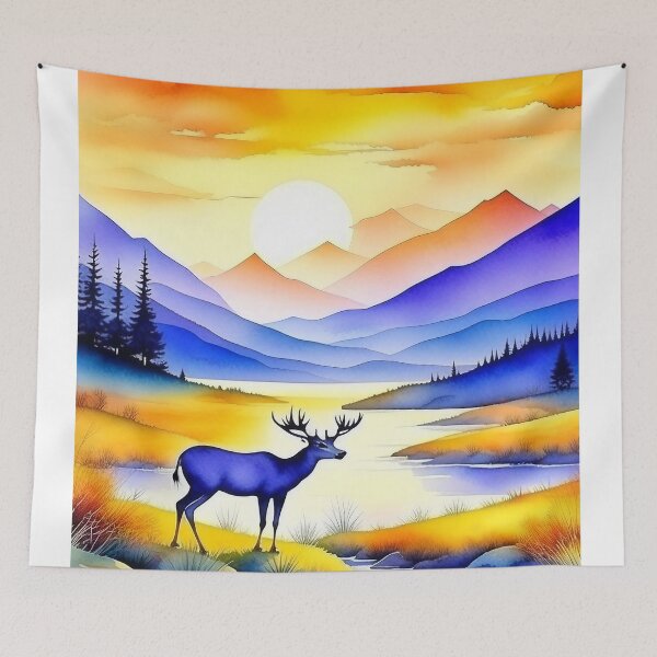 Item preview, Watercolor Deer And Sunset Art designed and sold by Odetee.
