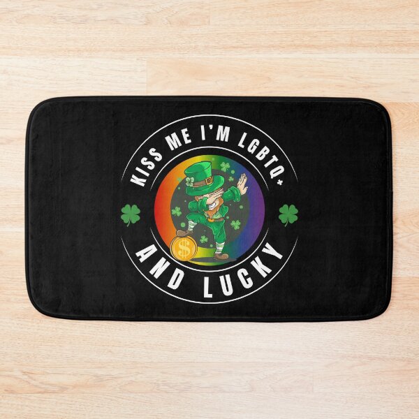 Item preview, Kiss Me I'm LGBTQ and Lucky, Leprechaun dapping with bit coin and shamrocks pride background, LGBTQ+ St Patrick's Day tees,  designed and sold by PrideBeProud.