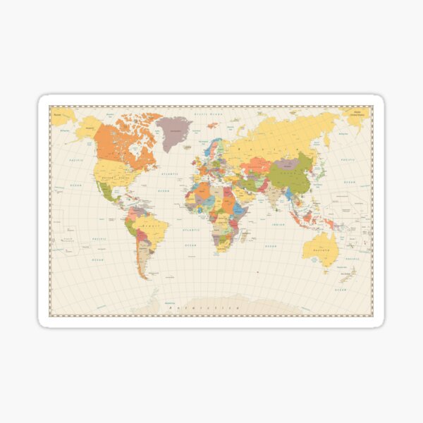 detailed retro political world map Sticker