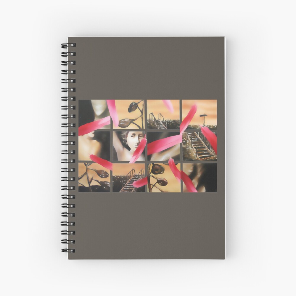 Collage painting harmonic art print - red feather, child, plant Spiral Notebook