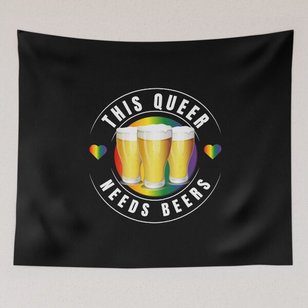 Item preview, This Queer Needs Beers, Beers with pride background and pride hearts with white text slogan, LGBTQ St Patrick's Day T-Shirt, 17th March, Pride Day T-Shirt designed and sold by PrideBeProud.