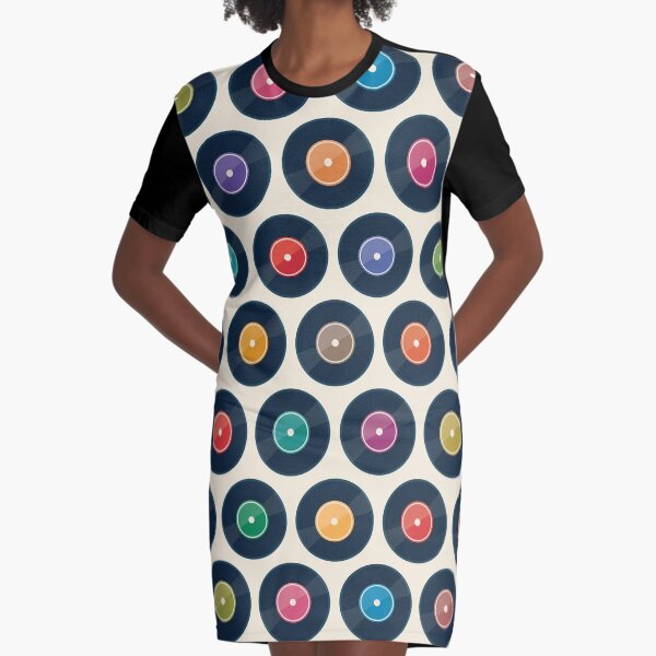 Vinyl Record Collection Graphic T-Shirt Dress