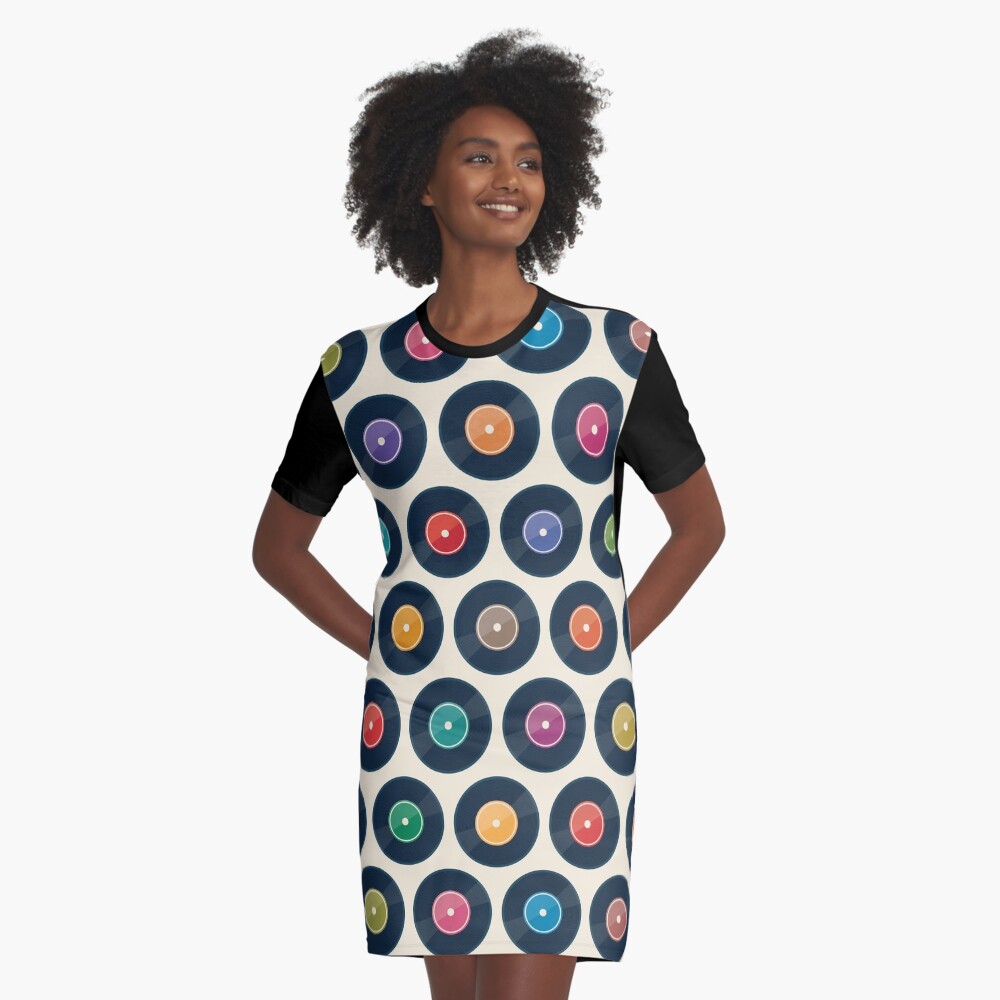 Vinyl Record Collection Graphic T-Shirt Dress