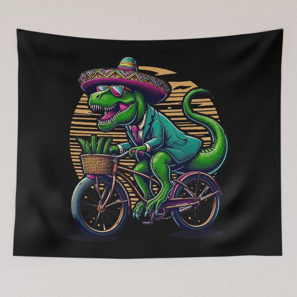 Item preview, cinco de mayo funny dinosaur rex rides a bicycle bike cycling retro funny biking designed and sold by BOUCHERIT amine.