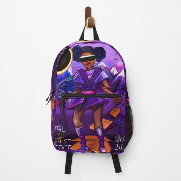 Item preview, Solar eclipse Anime girl with two puffs Black afro anime girl in purple space fantasy scene ! beautiful black girl with Braided hair, blue eyes, Cherry pink lips and dark brown skin. Hair love ! designed and sold by Artonmytee.