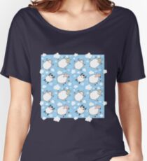 Seamless pattern with sheep flying in the blue sky Women's Relaxed Fit T-Shirt