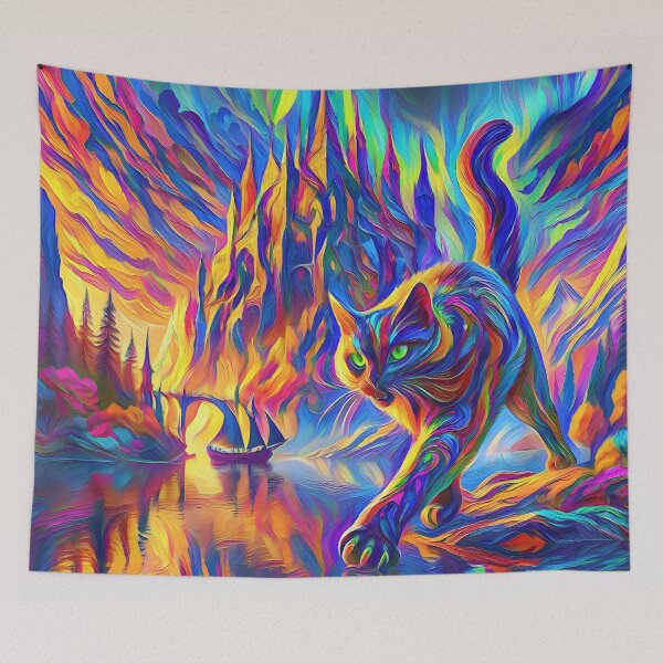 Item preview, Stylised cat and castle. DeepDream designed and sold by blackhalt.