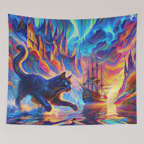 Item preview, Stylised cat and castle. DeepDream designed and sold by blackhalt.