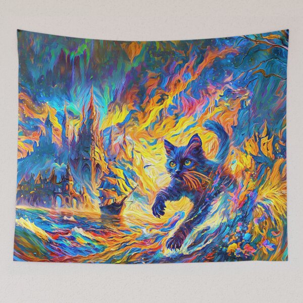Item preview, Stylised cat and castle. DeepDream designed and sold by blackhalt.