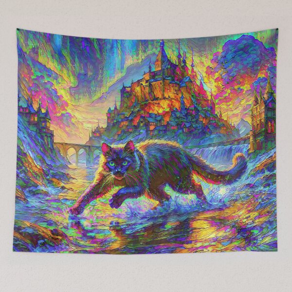 Item preview, Stylised cat and castle. DeepDream designed and sold by blackhalt.