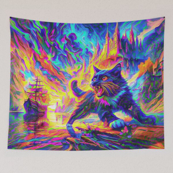 Item preview, Stylised cat and castle. DeepDream designed and sold by blackhalt.