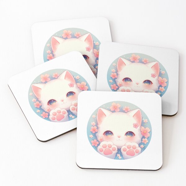 Item preview, Cute Kawaii Happy Cat Kitty Paws and Flowers designed and sold by CozyKawaiiArt.