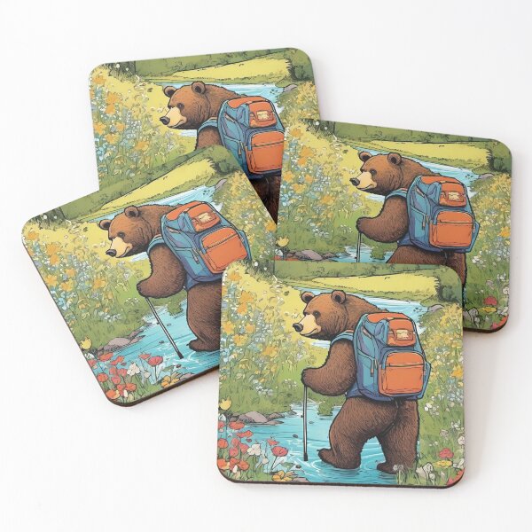 Item preview, Bear Hiking Cartoon Bear In Mountain Meadow designed and sold by FunnyT-Shirts.