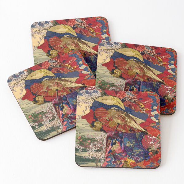 Item preview, Modern Japanese Kimono Fabric and Umbrella Pattern, Collage Art designed and sold by patterncrow.
