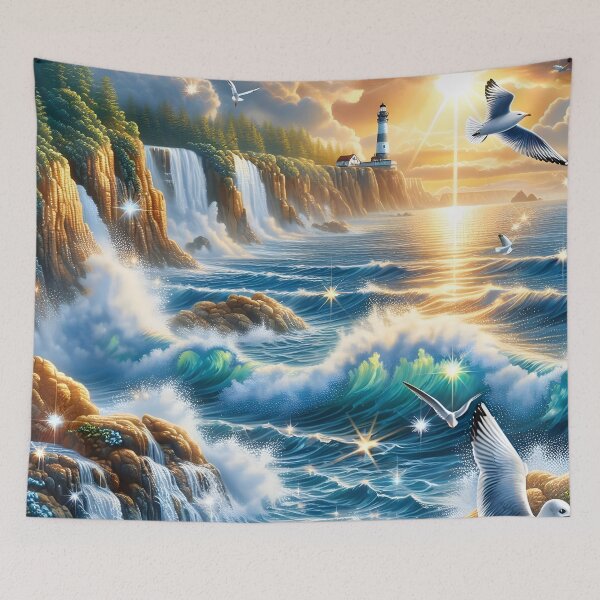 Item preview, Glistening Shores: Diamond Seascape designed and sold by AI-Only Creations.