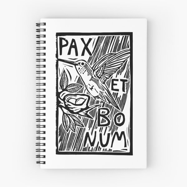 Artikelvorschau, Kolibri „Pax et Bonum“ Frieden und alles Gute Linolschnittbild entworfen und verkauft von SarahFullerArt.