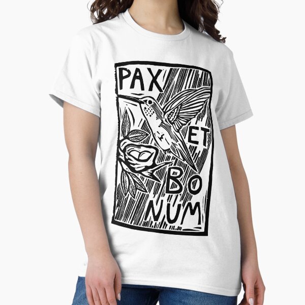 Item preview, Hummingbird "Pax et Bonum" Peace and All Good Linocut Image designed and sold by SarahFullerArt.